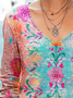 Women's Floral Spring Print Casual Long Sleeve V-Neck T-Shirt