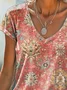 Women's Floral Print Casual V-Neck Short Sleeve T-Shirt