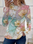Women's Floral Spring Print Round Neck Long Sleeve T-Shirt