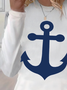 Women's Long Sleeve T-shirt Spring/Fall White Anchor Printing Jersey Crew Neck Daily Going Out Casual Top