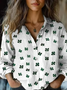 Women's vintage four-leaf clover St. Patrick's Day print casual long sleeve comfortable shirt