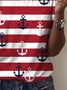 Women's Anchor Stripe Print Casual Round Neck Short Sleeve T-Shirt
