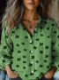 Women's vintage four-leaf clover St. Patrick's Day print casual long sleeve comfortable shirt