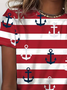 Women's Anchor Stripe Print Casual Round Neck Short Sleeve T-Shirt