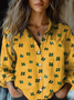 Women's vintage four-leaf clover St. Patrick's Day print casual long sleeve comfortable shirt