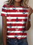 Women's Anchor Stripe Print Casual Round Neck Short Sleeve T-Shirt
