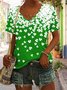 Print Casual V Neck Cotton Short Sleeve T-Shirt