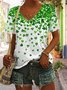 Print Casual V Neck Cotton Short Sleeve T-Shirt
