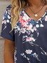 Women's Floral Print Casual V-Neck Short Sleeve T-Shirt
