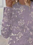 Women's Long Sleeve T-shirt Spring/Fall Purple Floral Printing Jersey Crew Neck Daily Going Out Casual Top