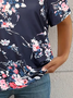 Women's Floral Print Casual V-Neck Short Sleeve T-Shirt