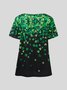 Print Casual V Neck Cotton Short Sleeve T-Shirt