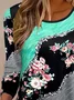 Women's Floral Color Block Print Casual Round Neck Tunic Long Sleeve T-Shirt