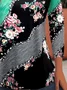 Women's Floral Color Block Print Casual Round Neck Tunic Long Sleeve T-Shirt