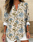 Color Block Floral V Neck Simple Color Block Shirt