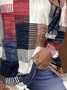 Women's Contrasting Color Patchwork Printed Casual V-Neck Long-Sleeved T-shirt