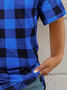 Women's Plaid Print Fashion Casual V-Neck Short-Sleeved T-Shirt