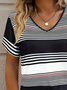 Women's Striped Print Fashion Casual V-Neck Short-Sleeved T-Shirt
