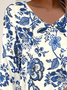 Women's Floral Print Casual V-Neck Long Sleeve T-Shirt
