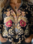 Loose Shawl Collar Ethnic 3D Printing Shirt