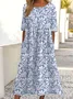 Vintage Crew Neck Floral Loose Dress With No