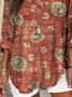 Women's Vintage Ethnic Art Floral Print V-Neck Shirt