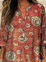 Women's Vintage Ethnic Art Floral Print V-Neck Shirt