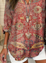 Women's Vintage Ethnic Art Floral Print V-Neck Shirt