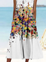 Multicolor Block Crew Neck Loose Vintage Dress With No