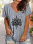Women's Floral Print Casual V-Neck Short Sleeve T-Shirt
