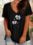Women's Floral Print Casual V-Neck Short Sleeve T-Shirt