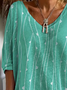Women's Abstract Stripe Print Casual V-Neck Long Sleeve T-Shirt