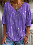 Women's Abstract Stripe Print Casual V-Neck Long Sleeve T-Shirt
