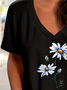 Women's Floral Print Casual V-Neck Short Sleeve T-Shirt