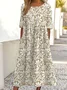 Vintage Crew Neck Floral Loose Dress With No