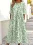 Vintage Crew Neck Floral Loose Dress With No