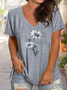 Women's Floral Print Casual V-Neck Short Sleeve T-Shirt