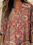 Women's Vintage Ethnic Art Floral Print V-Neck Shirt