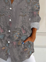 Women's Long Sleeve Shirt Spring/Fall Gray Floral Buckle Shirt Collar Daily Going Out Casual Top