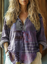 Women's vintage floral patchwork art print V Neck Loose Casual Floral Shirt