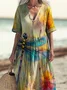Dragonfly Regular Fit V Neck Casual Dress With No