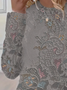 Women's Long Sleeve T-shirt Spring/Fall Gray Floral Printing Jersey Crew Neck Daily Going Out Casual Top