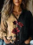 Women's Retro Rose Flower Art Print Casual Short Sleeve Comfortable Shirt