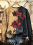 Women's vintage rose flower Art print casual short sleeve comfortable sweatshirt