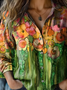 Women's Vintage Art Floral Print Cotton and Linen Long Sleeve Shirt