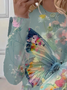 Women's Floral Butterfly Spring Print Casual Round Neck Long Sleeve T-Shirt