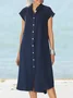 Women's Short Sleeve All Season White Plain Stand Collar Daily Going Out Casual Midi H-Line Shirt Dress Dress