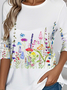 Casual Loose Crew Neck Floral T-Shirt
