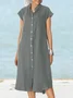 Women's Short Sleeve All Season White Plain Stand Collar Daily Going Out Casual Midi H-Line Shirt Dress Dress