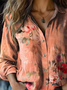 Women's Vintage Art Floral Print Cotton and Linen Long Sleeve Shirt